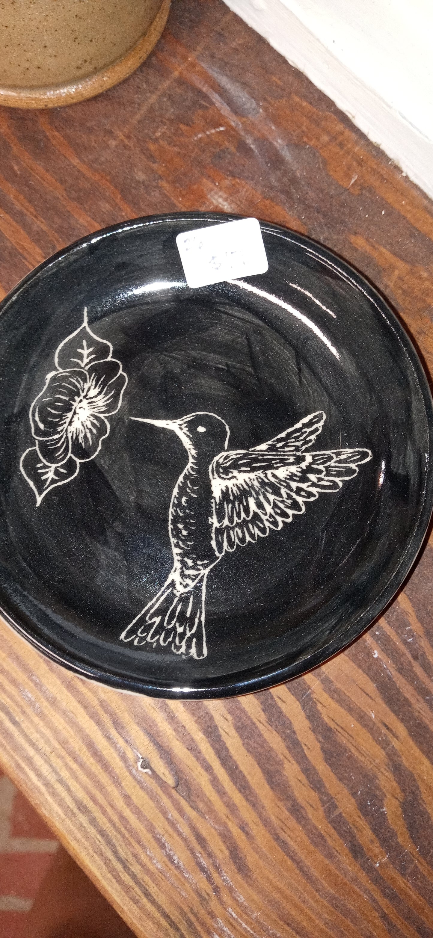 Little Plate Black Sgraffito Hummingbird