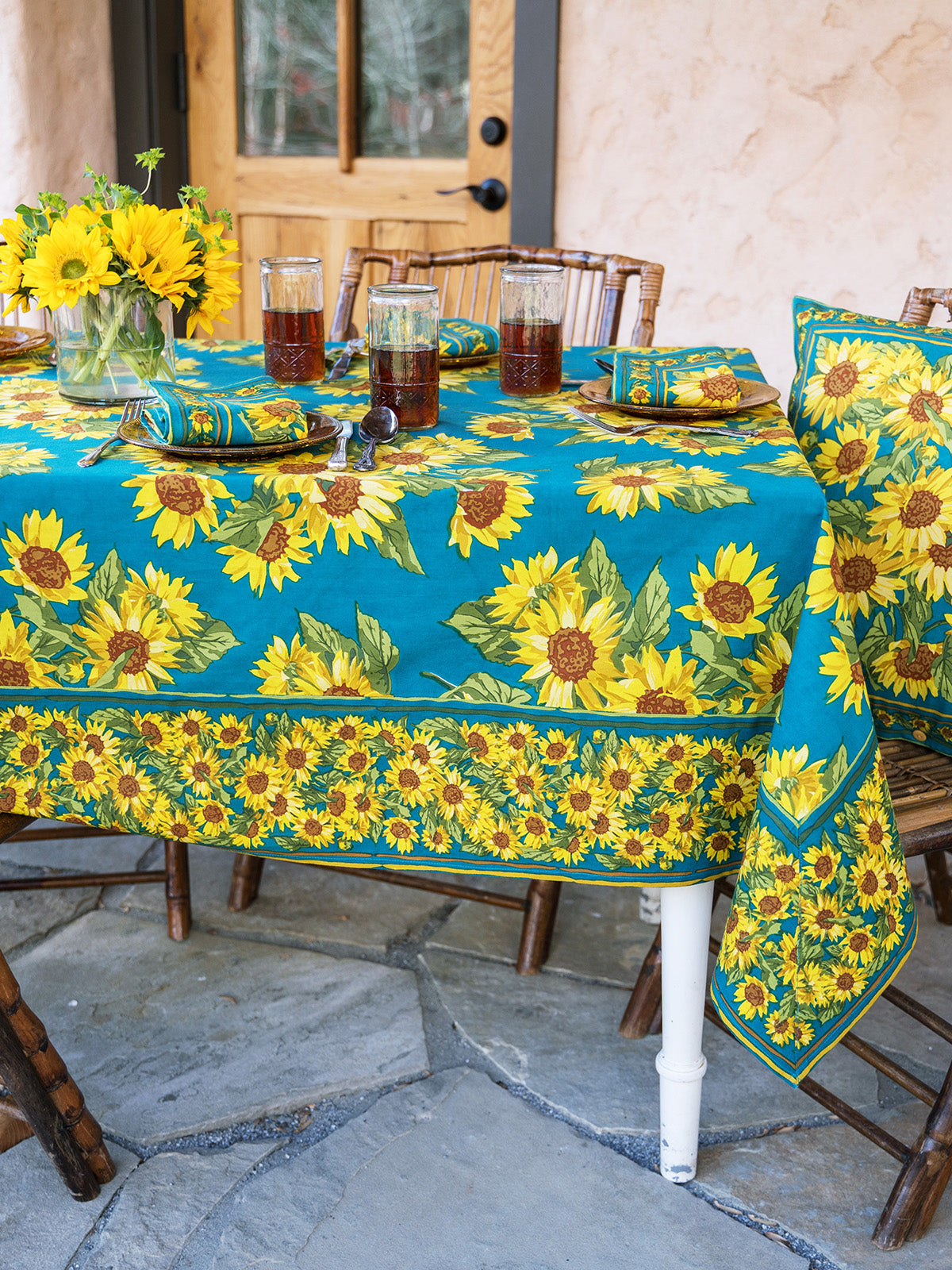 April Cornell-Sunflower Valley Tablecloth-Teal