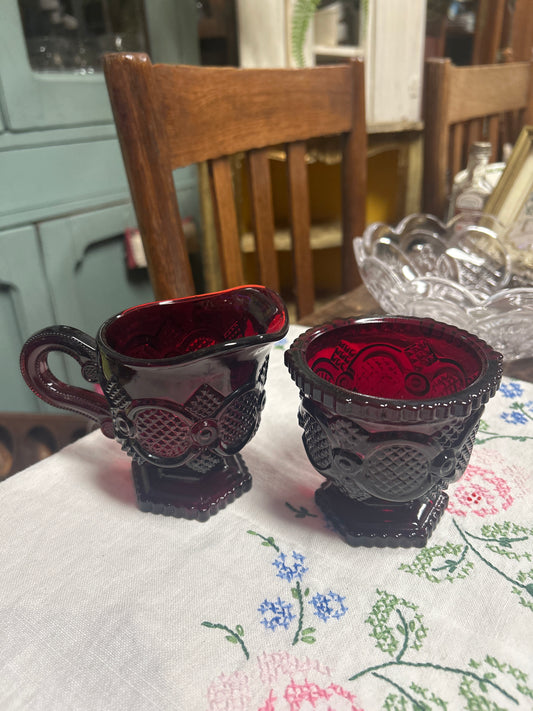 Ruby Sugar & Creamer AVON