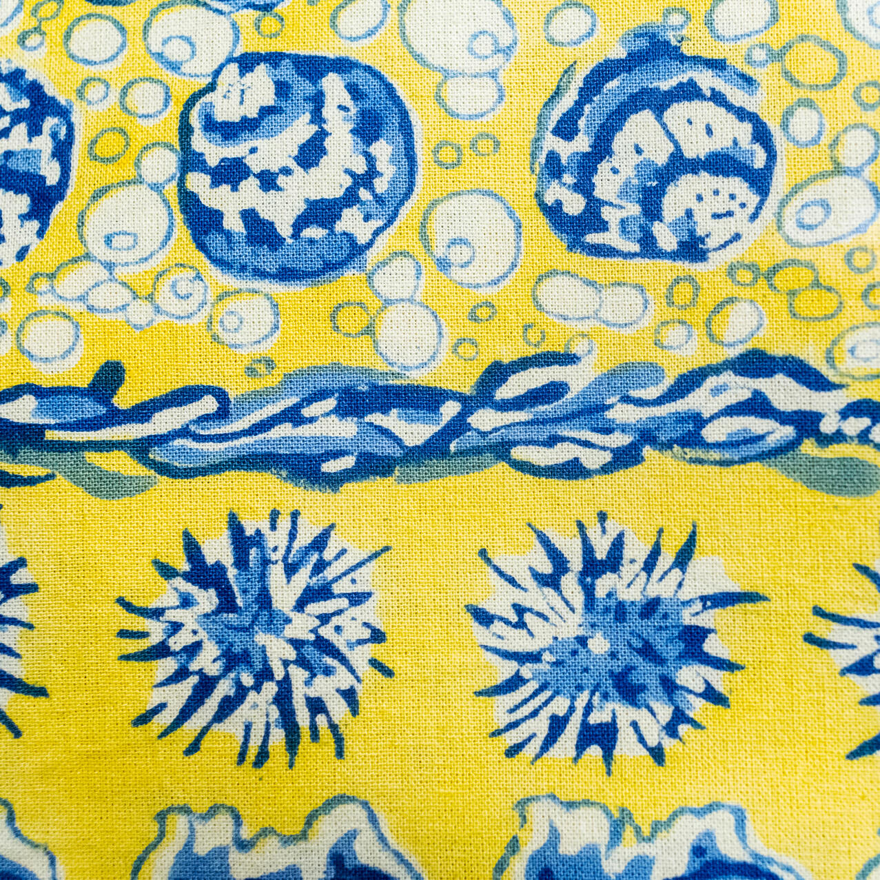 French Tablecloth La Mer Blue & Yellow - Couleur Nature