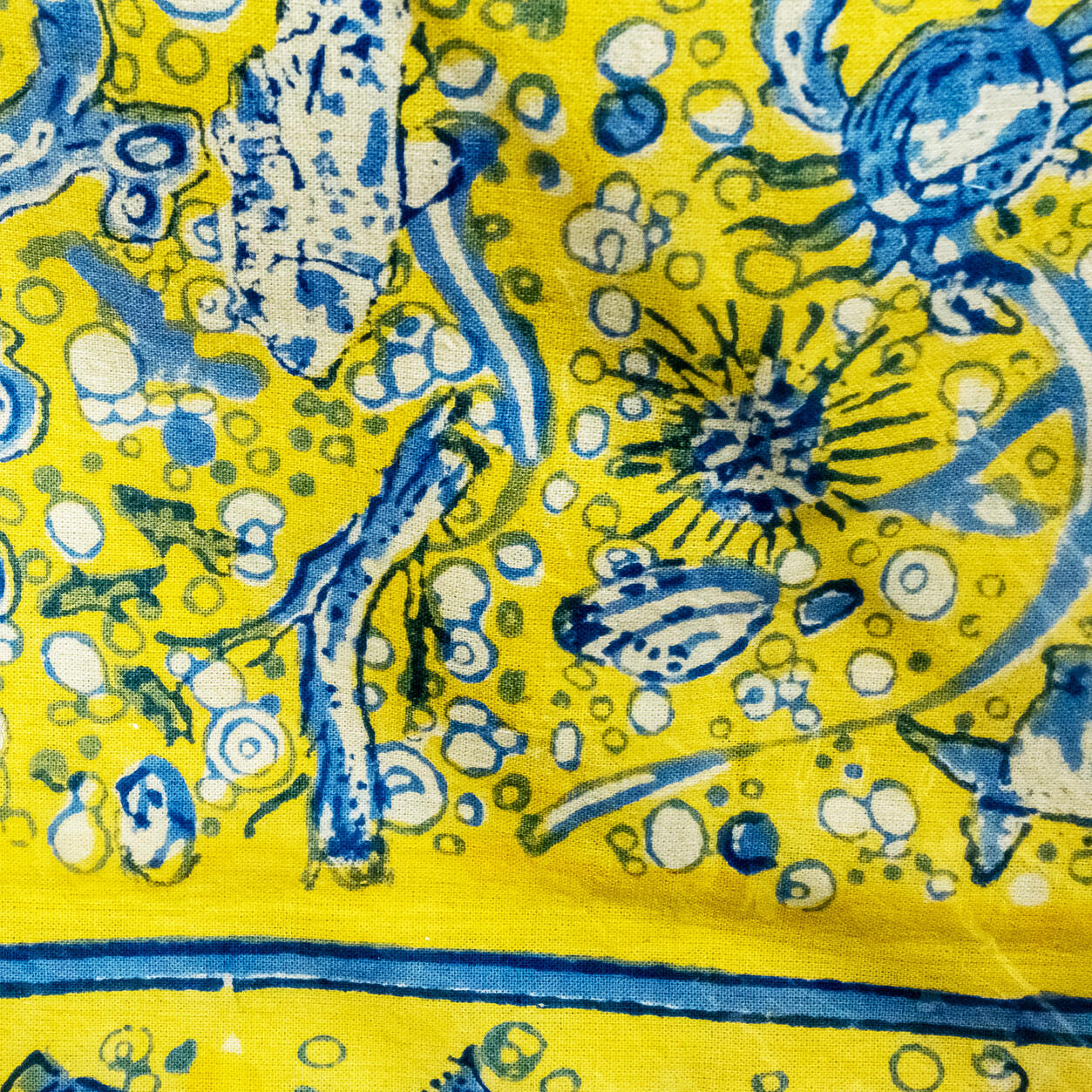 French Tablecloth La Mer Blue & Yellow - Couleur Nature