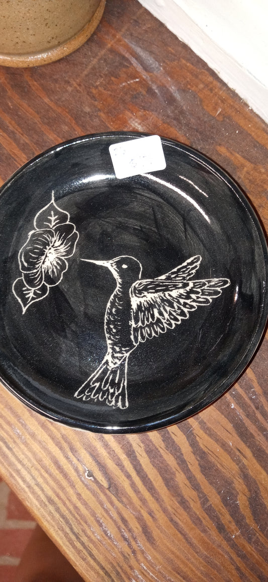 Little Plate Black Sgraffito Hummingbird