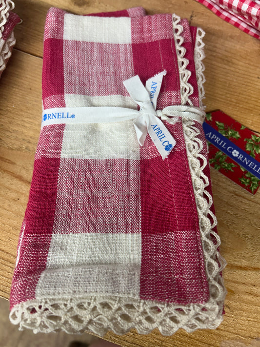 April Cornell Napkins - Cottage Check-Red set of 4