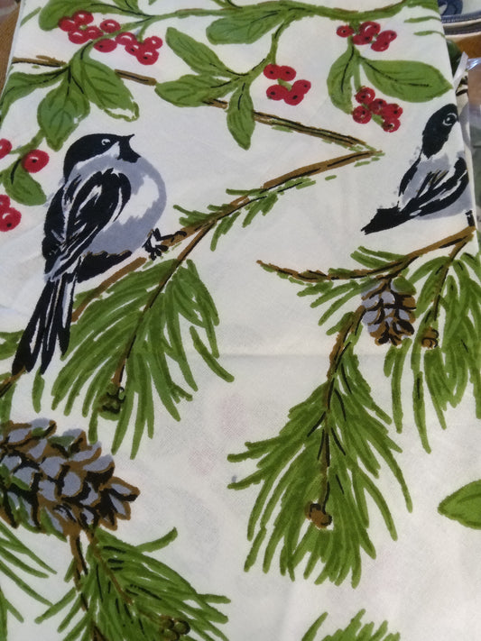 April Cornell-Chickadee Round Tablecloth-Ecru 70inch